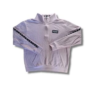 𝅺VS PINK Baby Pink Black White Quarter-Zip Pullover Sweatshirt